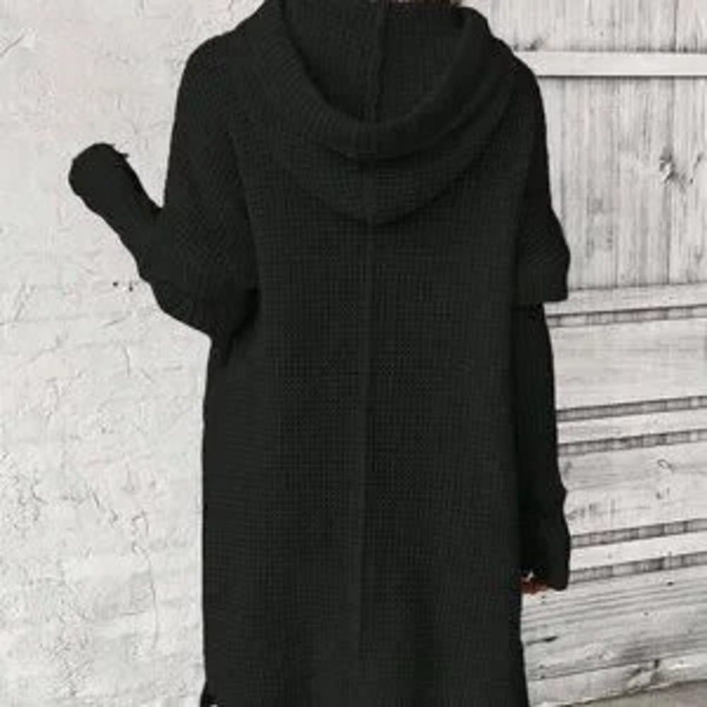 Black Casual Women's Drawstring Hooded Sweater